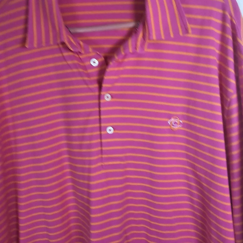 Polo Golf Ralph Lauren XL Pink &‎ Orange Stripe Shortsleeve Pony 100% Cotton EUC